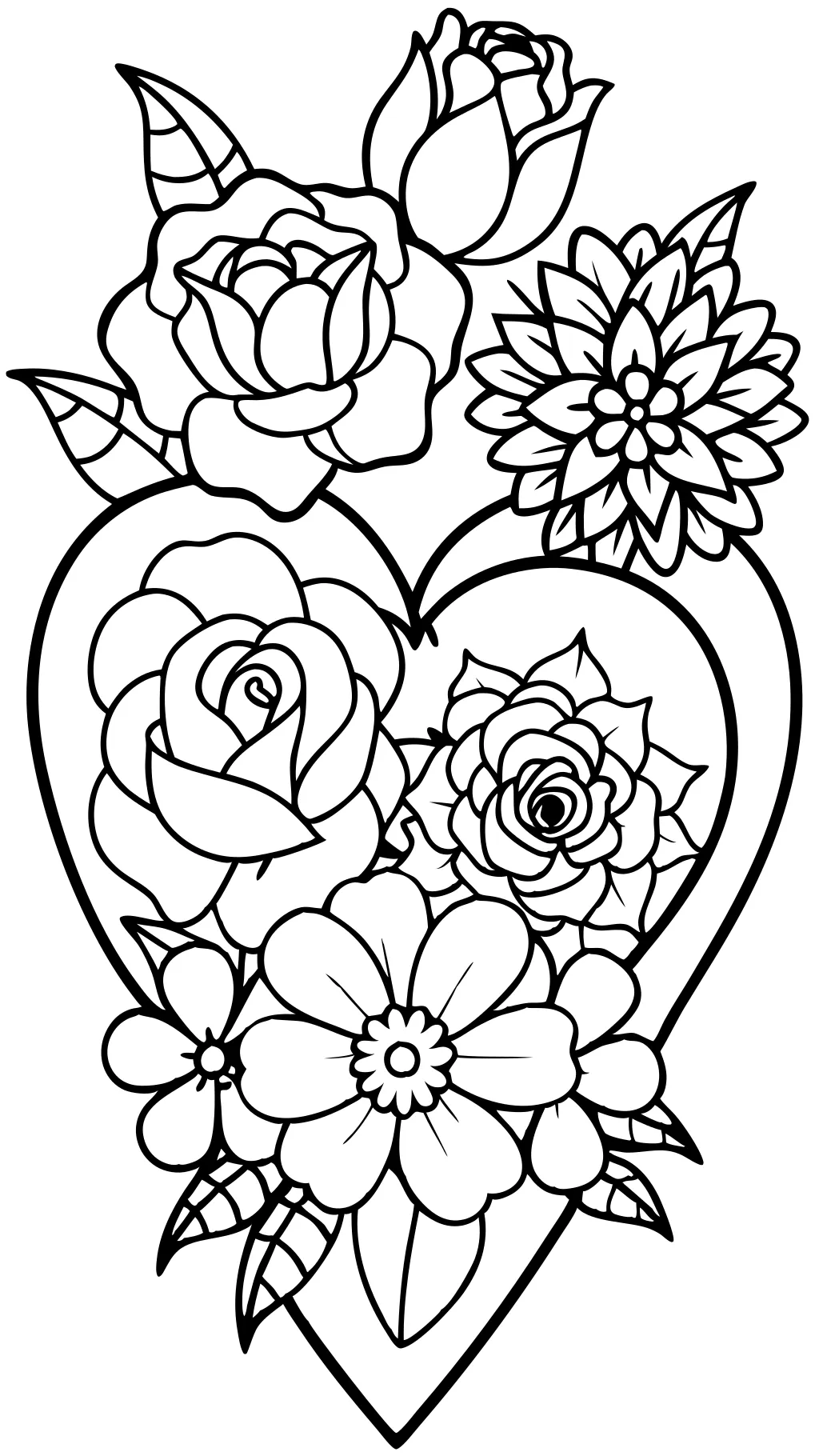 coeur aux fleurs coloriage